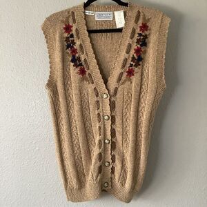 Vintage 90s Tan Cable Knit Cottagecore Autumn Cabincore Winter Knitted Vest S